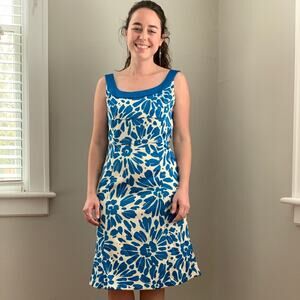 Evan-Picone Blue & White Floral Print Dress, 4